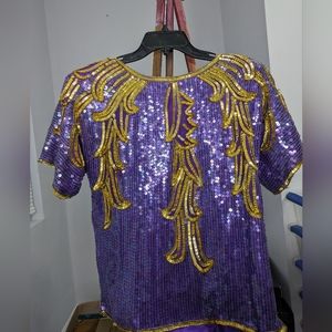 Festive Purple and Gold Sequin Shirt